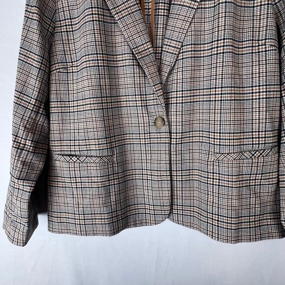 J Jill Plaid Blazer Sz M Brown Single Button Oversized Equestrian Preppy Capsule - Picture 4 of 13